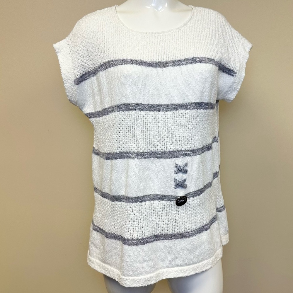 Akira Art To Wear Womens Short Sleeve Striped Pullover Sweater Top Small